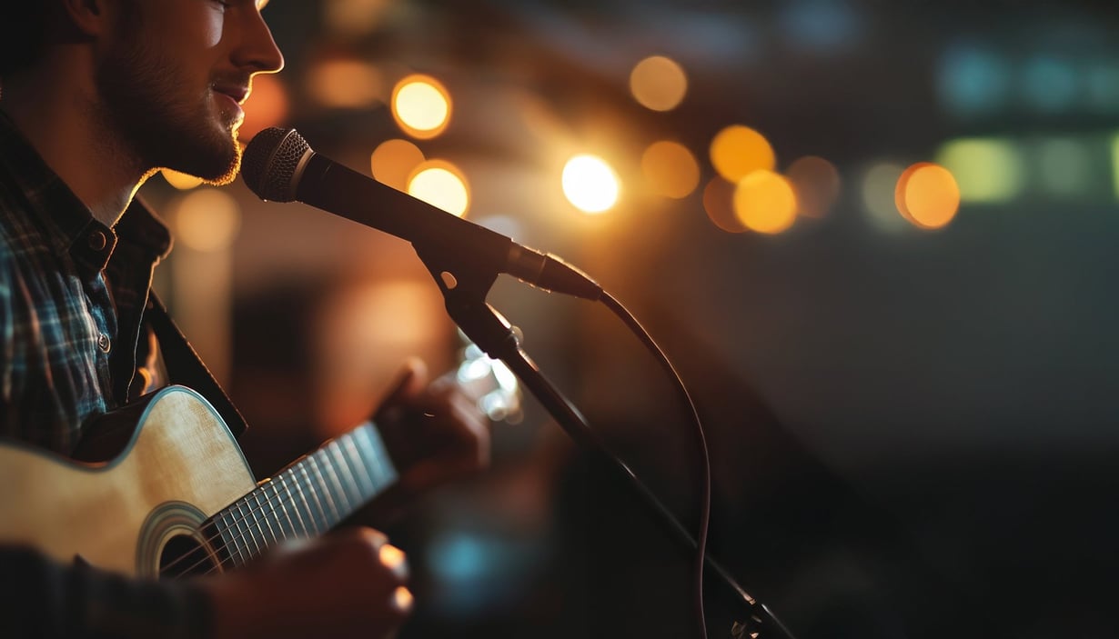 Person playing guitar at Anker bar.
