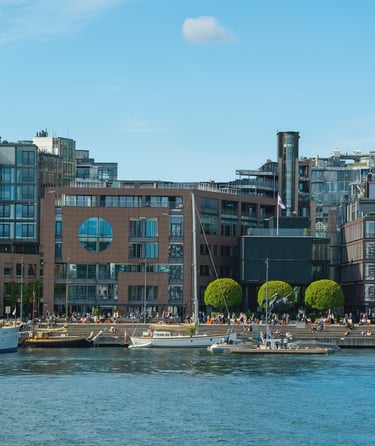 Waterfront area with modern buildings at Aker Brygge.