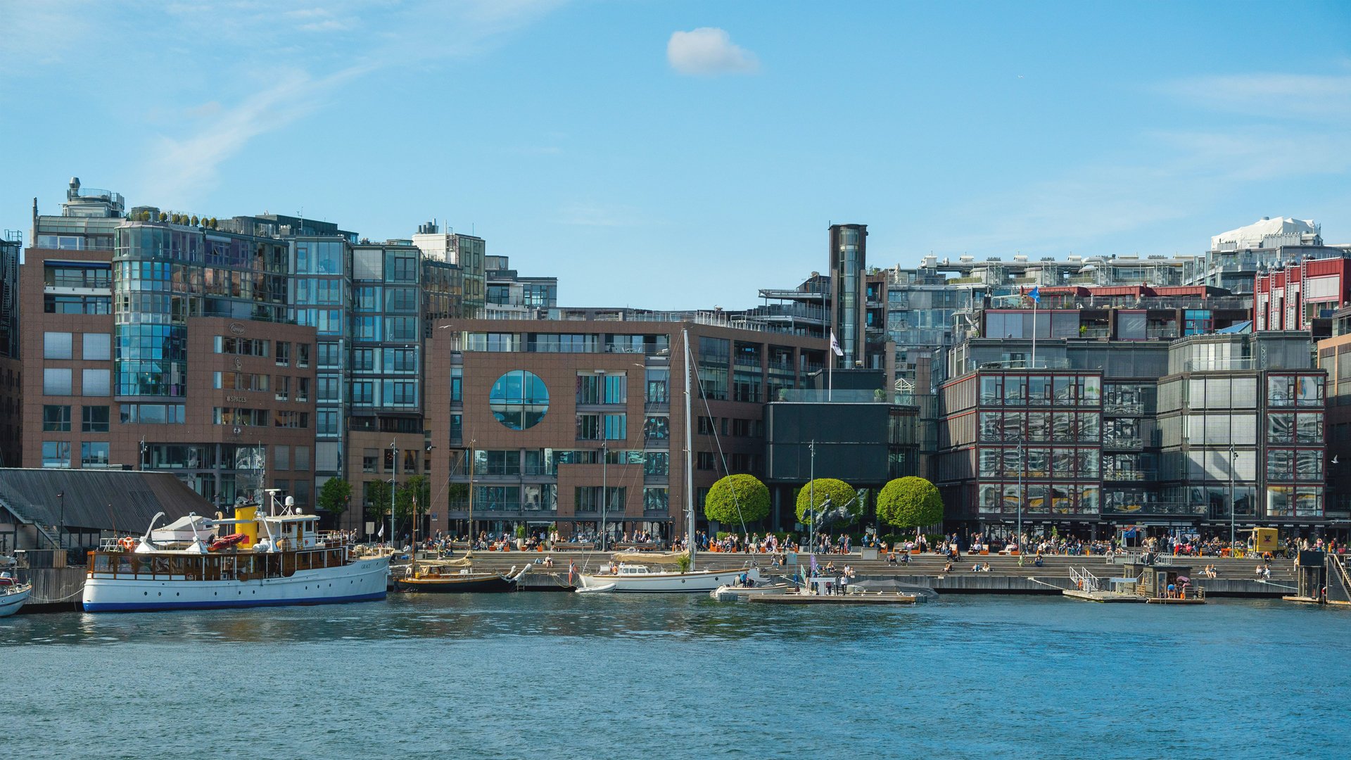 Waterfront area with modern buildings at Aker Brygge.