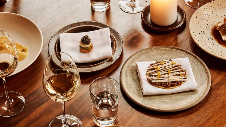 Meal and wine at a restaurant in Oslo.